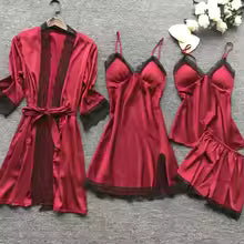 Nightwear Silk Solid Color Pijama Sets