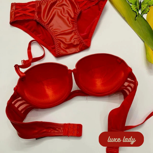 FAUX LEATHER HALF CUP BRA SET With Removeable Strap