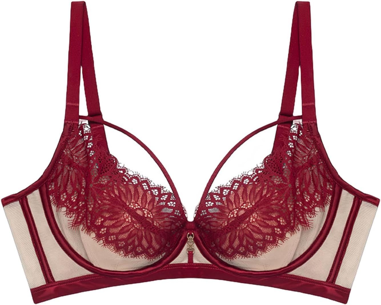Push up Bra for Women Eyelash Lace Sexy Neckline Dip Bra with Underwired Support