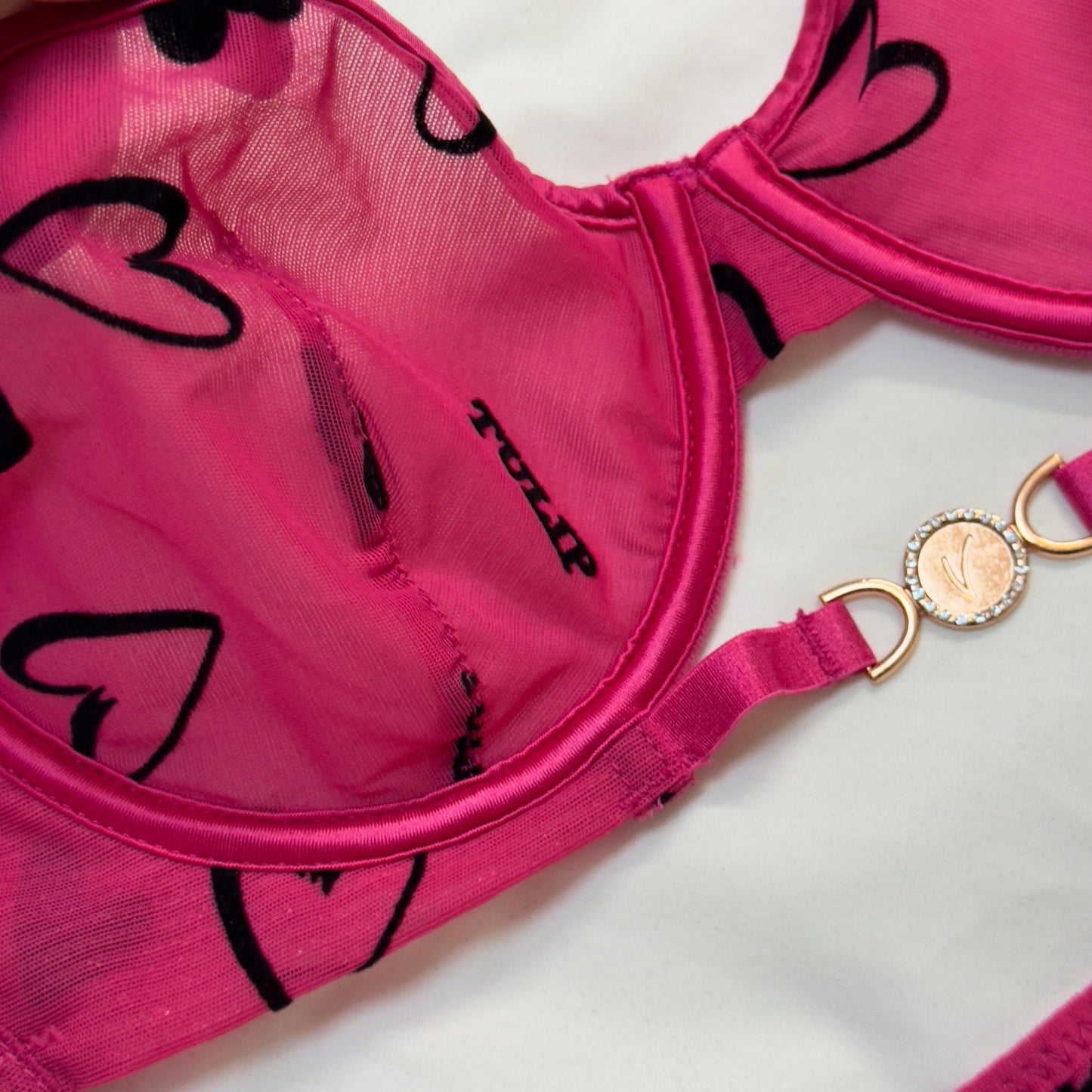 💕 Velvet Love Print in Net Bra Set