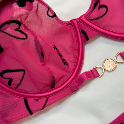 💕 Velvet Love Print in Net Bra Set