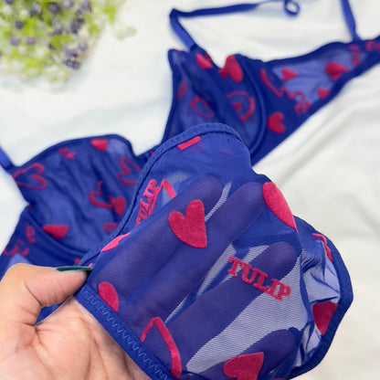 💕 Velvet Love Print in Net Bra Set