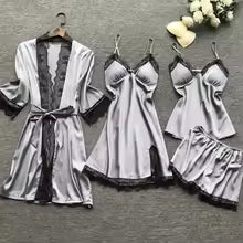 Nightwear Silk Solid Color Pijama Sets